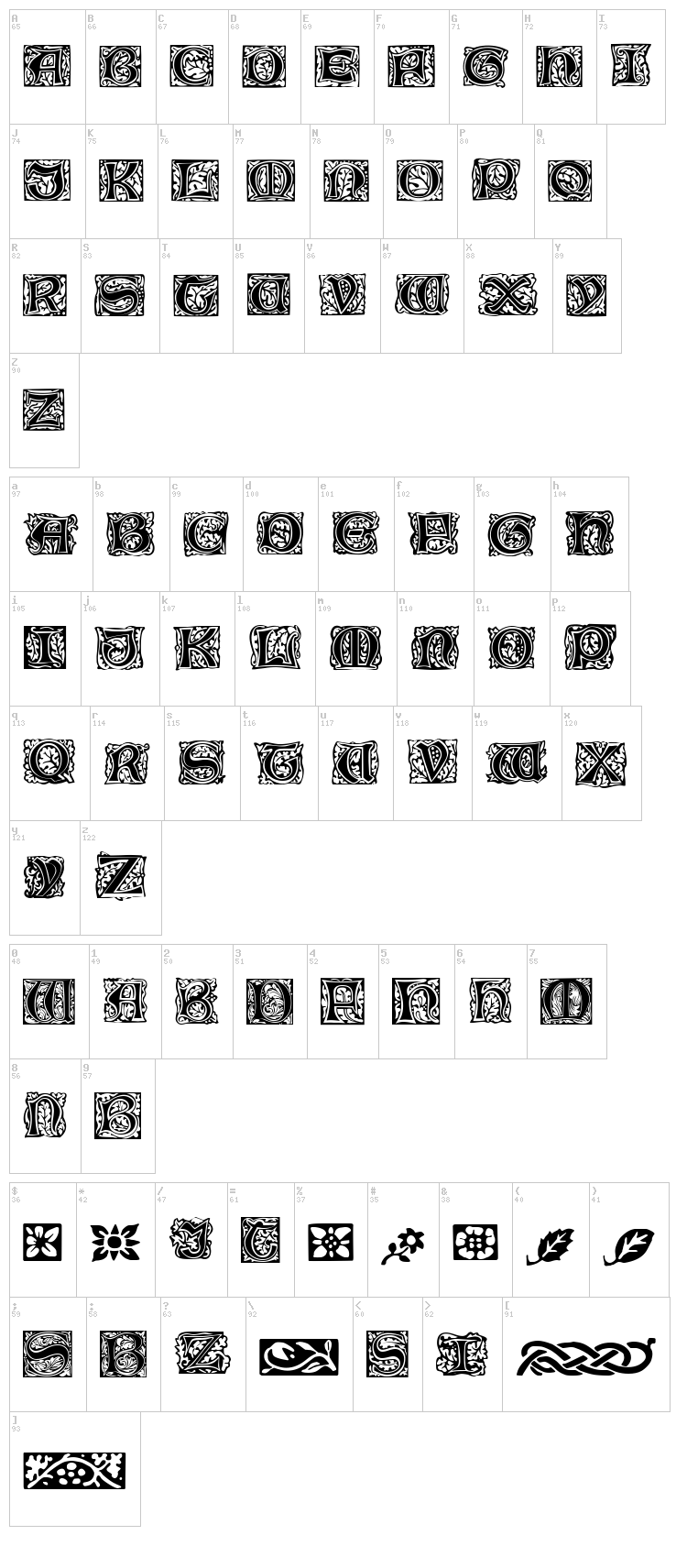 Morris Jenson Initialen font map